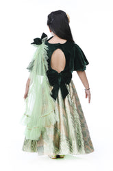 Frilly Sleeves Green Velvet Top With Sequin Embroidered Lehenga